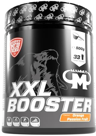XXL Booster - Orange Maracuja - 500 g Dose | Vor dem Training mit Kreatin, Taurin, BCAA, Beta-Alanin; Vitamin C, Magnesium und Zink, mit Messlöffel, löslich