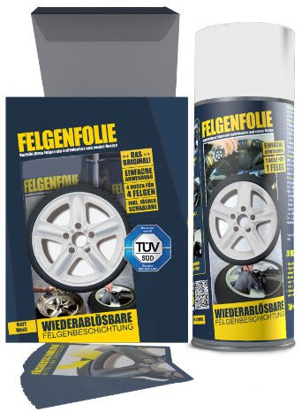 mibenco 61001402 FFELGENFOLIE Set, 4 x 400 ml, Matt Weiß - Original 4er Set - Flüssiggummi / Sprühfolie - Farbe und Schutz zum Felgen lackieren