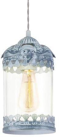 Eglo lampada a sospensione Langham, luce sospesa, lanterna per soggiorno e sala da pranzo, illuminazione in stile vintage in metallo grigio-blu, attacco lampadina E27