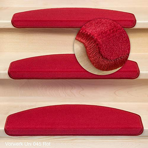 Metzker Stufenmatten Uni Veloursteppich - Sparset Rot 14 Stück Halbrund | Velourteppich von DAS TEPPICHWERK - Trittfläche ca. 65x24cm incl. Klebeband