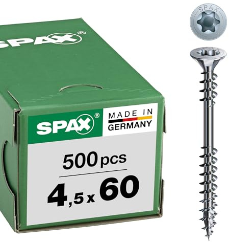 SPAX Verlegeschraube, 4,5 x 60 mm, 500 Stück, T-STAR plus, Senkkopf, Fixiergewinde, 4CUT, WIROX A9J, 0541010450605