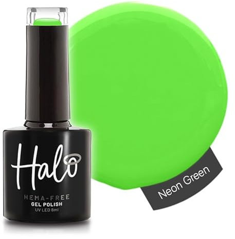 Halo Gel Polish 8ml - Neon Green. UV/LED Gel Nail Polish, Long Lasting & Easy To Apply. Nail Art Colours For Manicure & Pedicure. Gel Polish For Professional & Home Use.