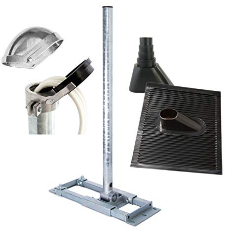 Premium X Deluxe X130-48 SAT Dachsparrenhalter 130cm Mast 48mm Sparren-Halterung mit Kabeldurchführung für Satelliten-Antenne Satellitenschüssel inkl. Dach-Abdeckung Set schwarz