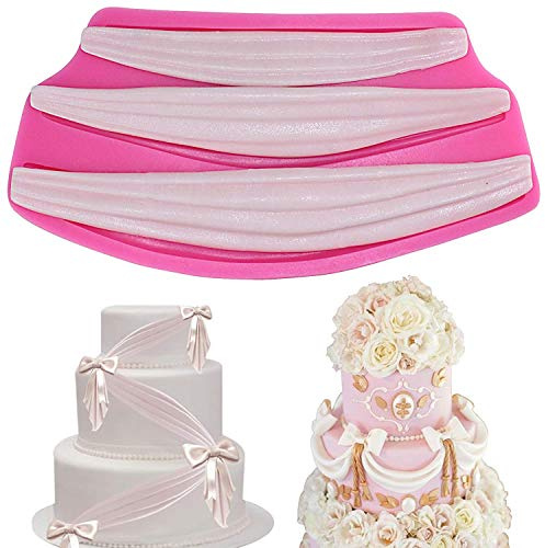 Faneli Vorhang Verzierung Kuchen Bordüre Silikonform, Classic Bordüre Kuchen Silikon Form Fondant Schokolade Seife Bakeware Pfanne Matte für Küche Backblech Kuchen dekorieren Werkzeug