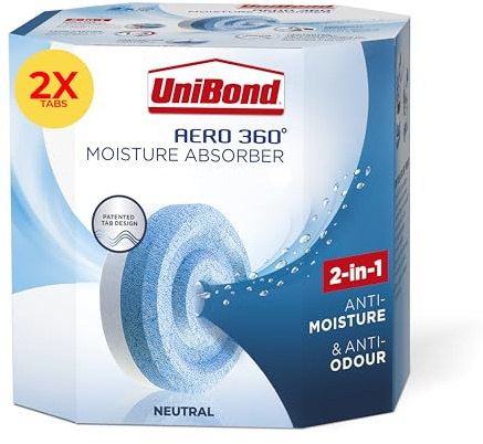 UniBond AERO 360° Moisture Absorber Neutral Refill Tab, 2 x 450 g | Ultra-Absorbent and Odour-Neutralising, for AERO 360° Dehumidifier, Condensation Absorbers
