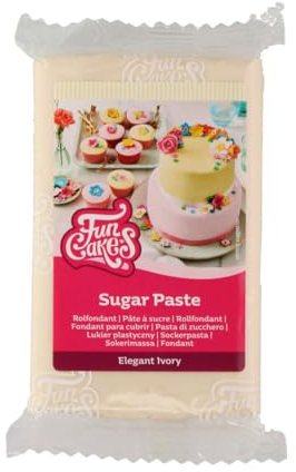 FunCakes Pasta di Zucchero Elegant Ivory: facile da usare, liscia, flessibile, morbida e pieghevole, perfetta per decorare torte, halal, kosher e senza glutine. 250 gr