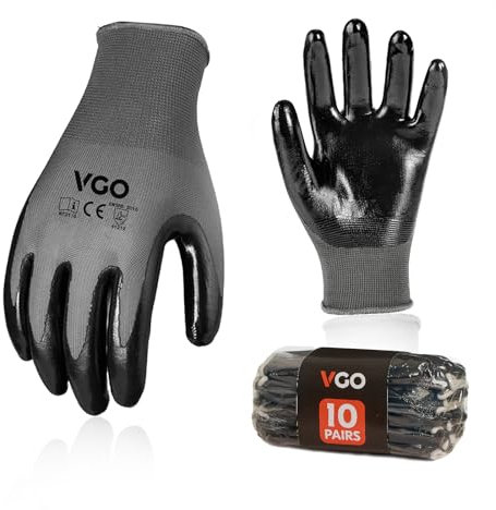 Vgo 10Pairs Work Gloves Nitrile Coated, Gardening Gloves Non-Slip Utility for Garden Assembly Logistic, Latex Free(Black,XL,NT2110)