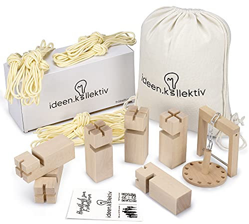 ideen.kollektiv Tour Fröbel - Jeu d'empilage en Bois de Hêtre pour 2 à 24 Joueurs - Jeu de Team Building en Extérieur pour Enfants et Adultes, Sac en Tissu de Qualité Inclus