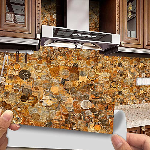 Stick on Tiles Orange Black Circle Tile Stickers PVC Self Adhesive Wall Tiles Heat Resistant Tile Stickers for Kitchen Bathroom Waterproof Peel and Stick Floor Tiles Tile Paint 48 pcs