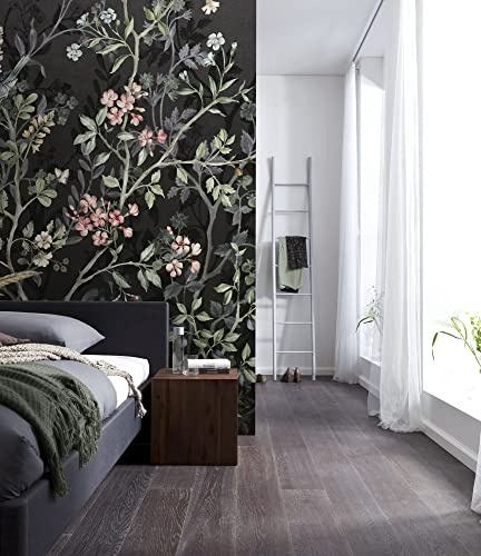 Komar Vlies Fototapete - Nuit Royale - Größe: 200 x 250 cm (Breite x Höhe) - Blumenranke, Vogel, Tapete, Design, Wohnzimmer, Wanddekoration, Schlafzimmer, Blumen, floral - LJX4-014