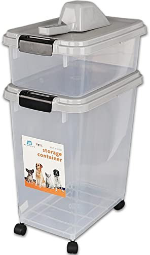 Yorkshire Homeware 3 Piece Airtight Dog Food Storage Container Combo With Measuring Scoop Plastic Pet Dog Cats Animal Dry Food Dispenser (Grey)