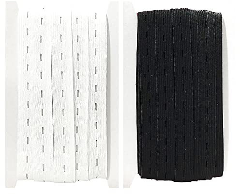 4M Banda Elástica con Ojales, Ancho de 15mm（2M Blanco + 2M Negro), Cinta Elástica con Ojales, Goma Elástica de Costura, Cinta Para Coser, (101332, 15mm X 4M)