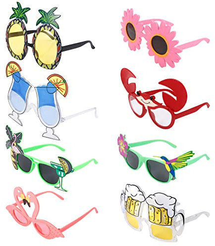 Heyu-Lotus 8 Paare Hawaii Brille, Lustige Brille, Ananas Brille, Flamingo Brille für Erwachsene Kinder Tropische Party Strand Thema Dekoration, Party Zubehör, Foto Requisiten