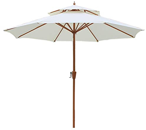 CHEMYO Parasol de terrasse de marché de 9 Pieds, Grand Parasol extérieur imperméable, Jardin/Piscine/Plage avec poteaux en Fer Marron à Texture en Bois, Protection UV 50+ (Couleur : Blanc)