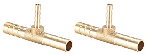 QUARKZMAN Raccordi in Ottone 8x4x8mm Forma T Raccordo Barb Tubo Flessibile Riduttore 3 Vie Connettore Accoppiatore per Tubo Flessibile Collegamento Giardino [2 Pezzi, Tono Oro]