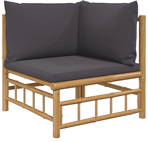 Tidyard Garten-Ecksofa mit Dunkelgrauen Kissen Gartensofa Palettensofa Palettenmöbel Paletten-Sofa Holzsofa Garten-Paletten-Ecksofa Gartengarnitur Sitzgruppe Garnitur Loungesofa Bambus,naturbelassen