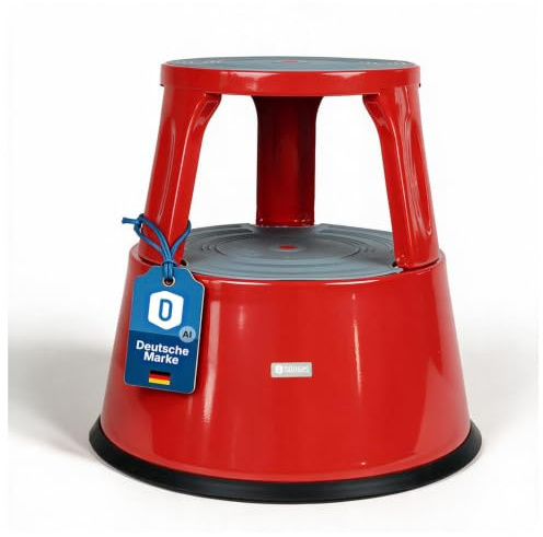 Dönges Tabouret à roulettes, en métal, capacité de charge jusqu'à 150 kg, certifié TÜV & GS pour bureau, commerce et maison, pied d'éléphant, rouge