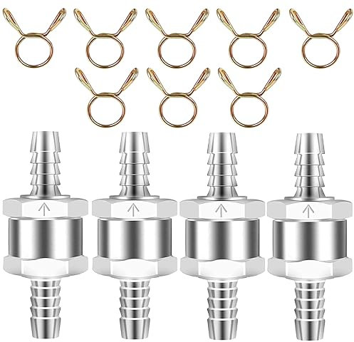 Clapet Anti Retour, 4 pièces 8 mm Clapet Anti Retour de Carburant, avec collier de serrage 8 pièces, clapet anti-retour essence diesel en aluminium, pour Essence, Diesel, Huile Végétale