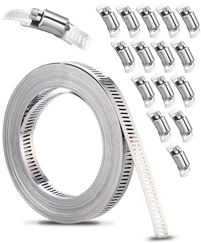 6m Schlauchschellen Endlos, Schlauchklemmen mit 15 Stück Schraube Klemme | 304 Edelstahl Einstellbare DIY Schlauchschellen Set, für Wasser Rohr, Tank, Gas Rohr, Kühler, Automobil Tubing