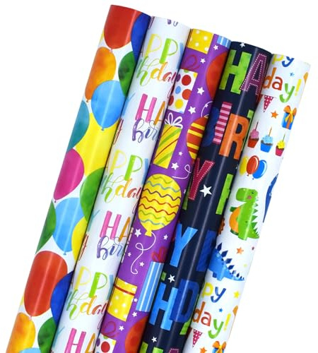 5 Roll Package Gift Wrapping Paper, 43cm * 3m - Perfect for Birthday, Wedding, Party, Valentine's Day Gift Decorations