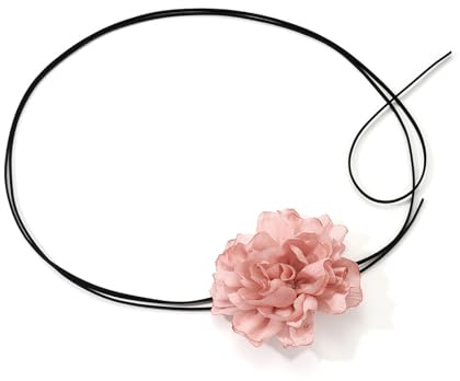 Flongo Damen Blumen Choker Pink: Halskette Kette Frauen Rose Blume Women Blumenkrawatte Leder Halsband Flower Necklace Vintage Gothic handgemacht Geschenk für Kinder Mädchen Abschlussball Party