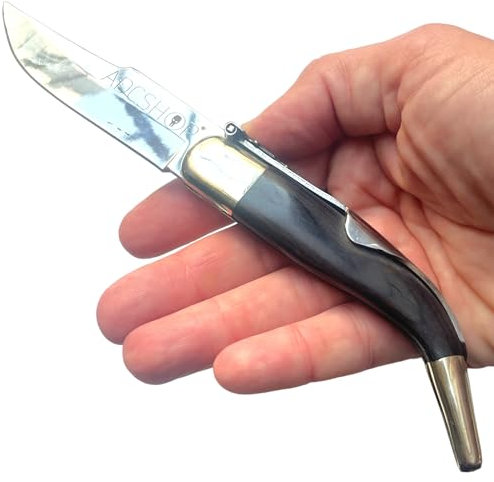 ADCSHOP Coltello classico nero - 20,90 cm - lama in acciaio 3Cr13Mov di 8,90 cm - manico in legno stamina nero 12,20 cm - peso 79,00 g - 01664 - Portabilità e utilizzo quotidiano.