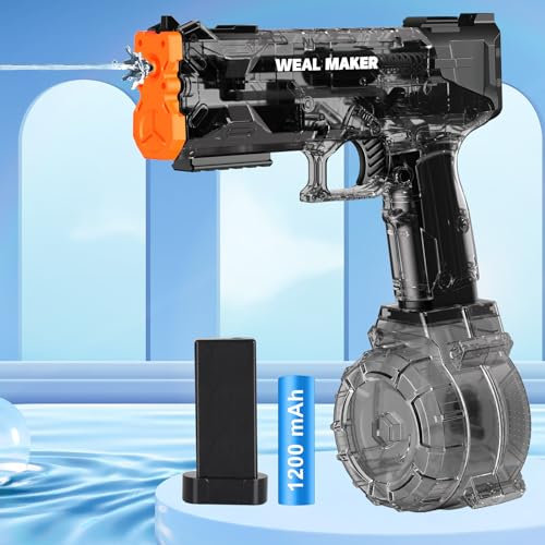 Stärkste elektrische Wasserpistole für Kinder 8-12 Jahre, transparent, automatisch, IP67 wasserdicht – Bodinator Classic Wasserspielzeug-Schwarz Automatische elektrische