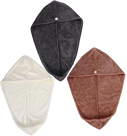 Haarhandtuch Wickel aus Korallenfleece, Saugfähig, 3 Stück | Dunkelgrau, Milchweiß und Khaki, für Bad und Zuhause, Hautfreundlich und Praktisch