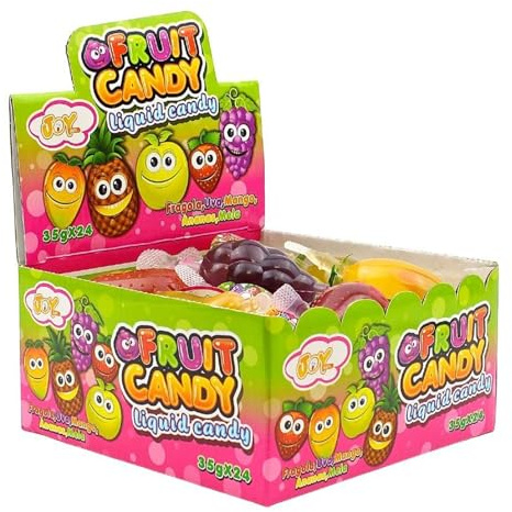 Joygum Fruit Candy Caramelle Liquide Gusto Fragola Uva Mango Ananas Mela Espositore da 24 pz da 35 gr