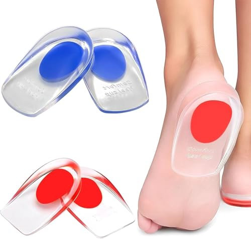 Gel Heel Cup for Plantar Fasciitis [2 Pairs]-Silicone Heel Cup Pads for Pain Bone Spur Pain Tendon Treatment Foot Comfort Support Protectors Gel Heel Cups for Women Men (BLUE & RED, LARGE (PACK OF 4))