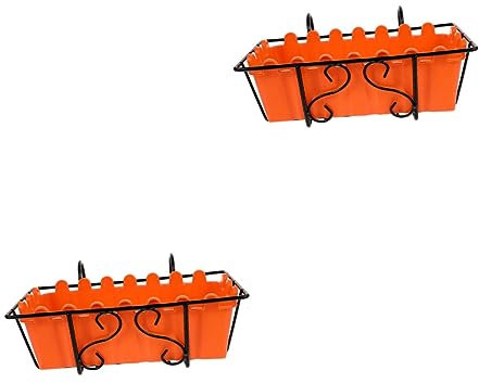 Yardwe 2sätze Hängendes Blumenregal Praktischer Pflanzbehälter Für Vertikalen Garten Für Balkon Und Terrasse Mit Hochwertiger Verarbeitung Orangefarbene Töpfe Und Schwarze Halterung