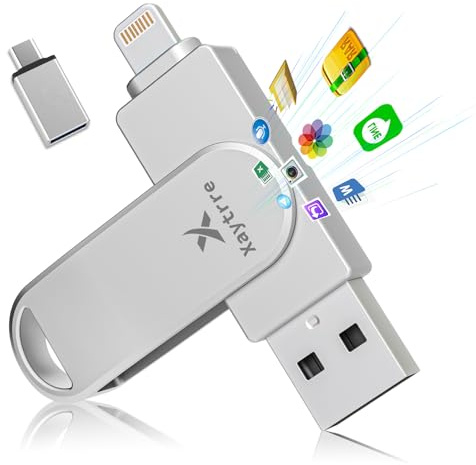 USB Stick für iPhone 512GB,MFi-zertifizierter,Xaytrre Memory Stick 3 in 1,Speicherstick USB 3.0,Photostick,Fotostick,Flash Drive für iOS,iPad,OTG Android Handy,Laptop,Pc(Silber)