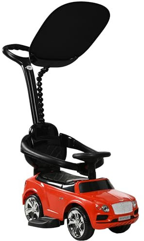 AIYAPLAY Rutschauto mit Schiebestange 3-in-1 Rutschfahrzeug mit Abnehmbar Verdeck und Handlauf, Kinderfahrzeug mit Kippschutz, Hupe, Musik, Stauraum, für 1-3 Jahre Kinder, Rot