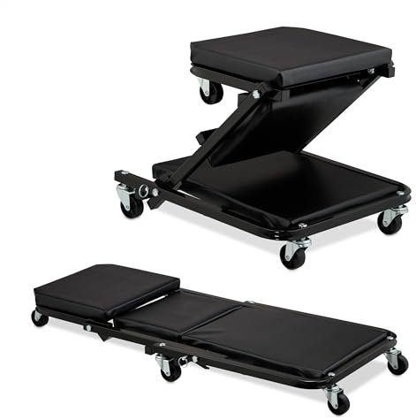 Relaxdays Rullbräda verkstad upp till 150 kg, 2-i-1 rullstol och verkstadsstol, vikbar, 360° roterbar, för bil, stål, svart