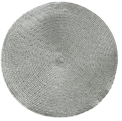 Kaemingk Tischset rund 38cm Kunststoff 1 Stück - abwaschbarer Tischuntersetzer Platzdeckchen - Platzset wiederverwendbar - Tischunterlage Esstisch - Placemat - Silber