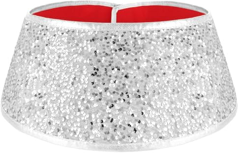 Weihnachtsbaum Kragen,Weihnachtsbaum Rock,23.6 Zoll Weihnachtsbaumständerhülle Abdeckung mit Pailletten für Weihnachten Baumschmuck Zuhause Party Silber