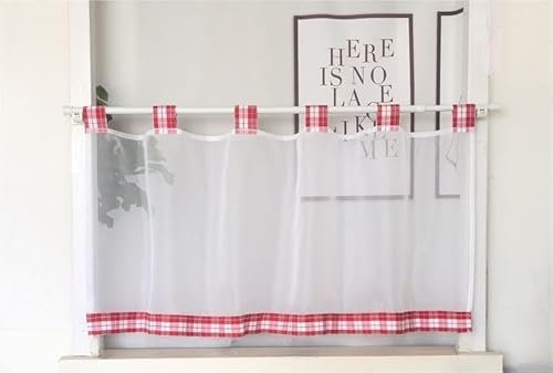 Vordesack Voile Scheibengardine mit Leinenkante Kurzstore Unifarbig Kleinfenster Kurzstore Küchengardine mit Schlaufen 1 Stück Rot HxB 30x120cm