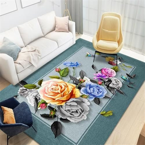 RUGMRZ Teppich Läufer Waschbar Moderne Geometrie, Mode, Einfachheit, Wohnzimmer, Sofa, Schlafzimmer, Anti-Rutsch rutschfeste Unterlage Teppich Blau Teppich Bettvorleger Teppich Knüpfen 120X160CM