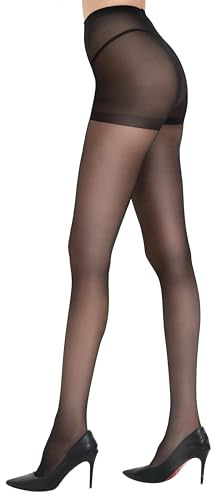 DUCMODA Damen Strumpfhose 20D-Transparent, Matt, Seidenglatt-Hohe Taille mit Komfortbund, Verstärkte Zehen, Feinstrumpfhose,Schwarz L