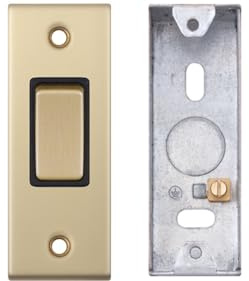 Selectric 5M Satin Brass, Black Insert 1 Gang 10A 2 Way Architrave Switch With 25mm Architrave Back Box - Flush Mount