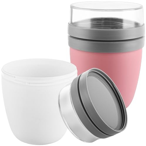 LOPYXBR 2 Pack Overnight Oats Jar 500ml/17.6oz Breakfast Pots with Lids Overnight Oats, White and Pink Reusable Yoghurt Pots Overnights Oat 500ml for Yogurt, Pudding Fruit Milk Cereal (2 PCS,500ML)
