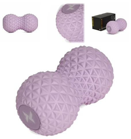 TREXO Doppia palla Duoball viola 16 x 9 x 9 cm realizzata in EVA flessibile, durevole e leggera, doppia palla massaggiante con superficie antiscivolo, ideale per il collo della schiena