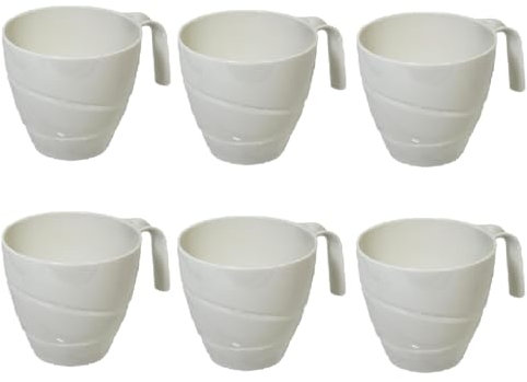 Set di 6 Tazze da Latte Cappuccino in plastica con manico Bianco Panna 33 Cl Ideale per Uso Quotidiano Ufficio, Pic-Nic campeggio camping