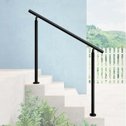 AICA Barandilla escalera, pasamanos de acero inoxidable para jardines, porches, entradas, interior y exterior escalera, Negro, 120x106cm, 0 barras transversales