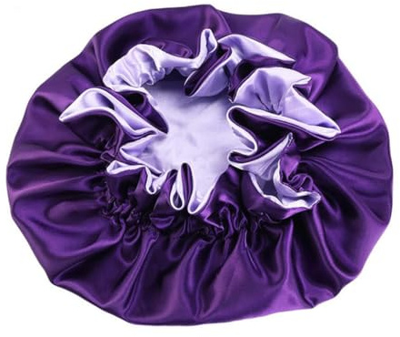 NIYANGLE Solid Color Bonnet with Flower Edge Night Sleeping Cap for Home Use Purple Comfortable Head Cover for Adults for Hair Protection and Decoration