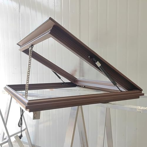 Skylight Windows for House Roof with Sun-Protection Film and Gloves, Clear Horizontal Sloped Flat Roof Lighting Well Window, Customizable Skylight Roof Window with Gas Strut Lift for Hallway Sun Room(