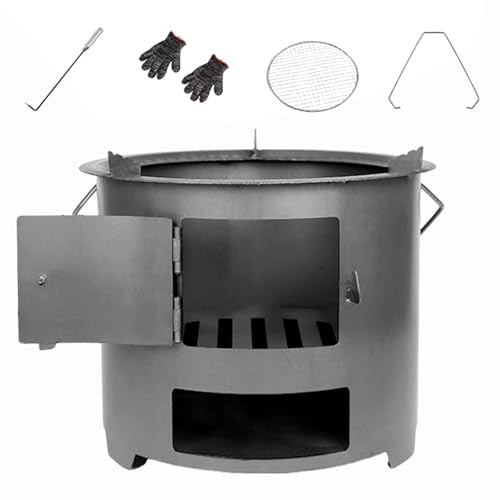 Räucherofen Raketenofen Mit Grillplatte Vergrößerte Brennstoffeinfüllöffnung Aus Eisen Gefertigt for Verschiedene Brennstoffe Geeignet Inklusive Tragegriff, Haken Und Grillrost(26 * 25cm)