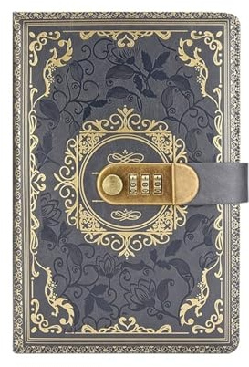 ATEUXOL Tagebuch mit Schloss Retro Digitales Passwort-Notizbuch Journal mit Schloss A5 Tagebuch for Männer und Frauen PU Leder Zahlenschloss Personen Privatsphäre(Gray)