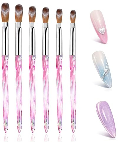 6-Piece Pink Acrylic Nail Art Brush Set for Precise Powder Control & Smooth Blending - Ideal for Detailing, DIY Designs, Home Use & Professional Salon Applications with Synthetic Bristles & Gradient
