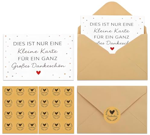 LCFVOFU 20 Stück Dankeskarten, Danke Karte mit 20 Kraftpapier Umschlag und Gold Siegel Aufkleber, Dankeskarte für Familie, Hochzeit, Kollegen, Lehrer(9 * 14cm)